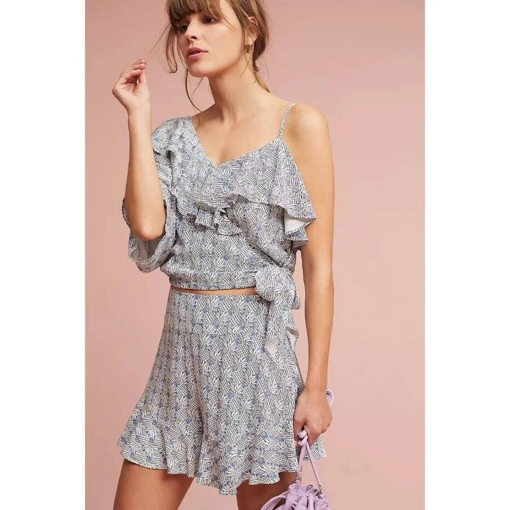 Anthropologie Maeve Shorts 10 Ruffle Pinapple High Rise Tropical Summer Vacay - Picture 3 of 10